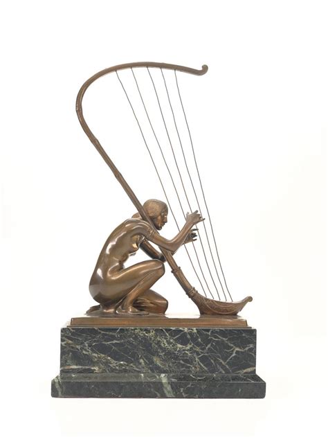 Lot Hans Muller Art Nouveau Nude Harp Player Bronze Sculpture
