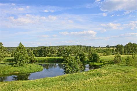 Summer Landscape With Meadow And River On A Clear Sunny Day Stock Image