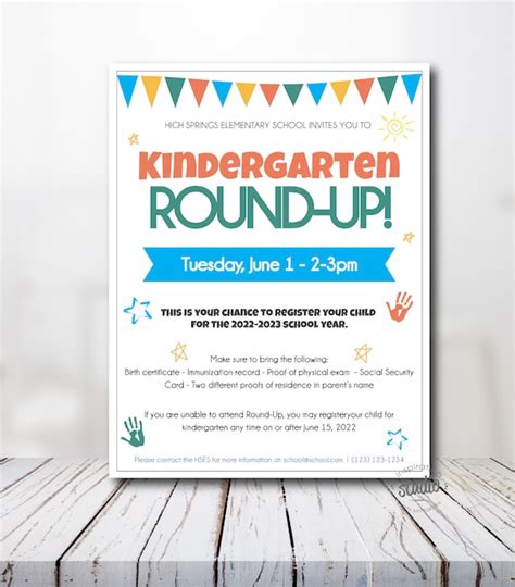Kindergarten Round Up Event Flyer Printable Template School Etsy
