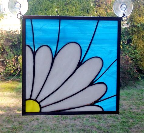 A complete stained glass course in one book! "A Simple Daisy" White Flower Stained Glass Panel ...