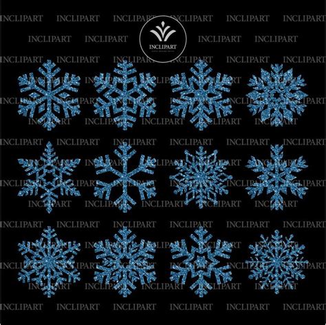 Snowflake Clipart Blue Glitter Snowflake Clipart 12 Blue Etsy