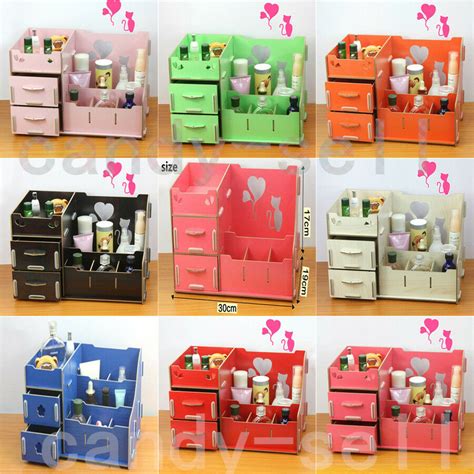 You can find what you need instantly, and you no longer have to shuffle everything around just to get it out and use it. New Wooden Storage Box Cosmetics Multifunctional DIY Makeup Organizer Cute Desk | eBay