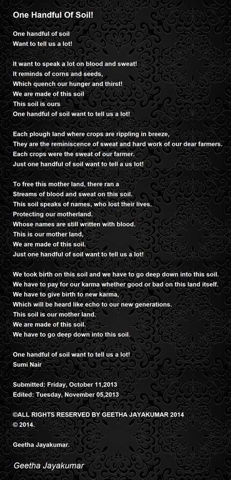 One Handful Of Soil Poem By Geetha Jayakumar Poem Hunter
