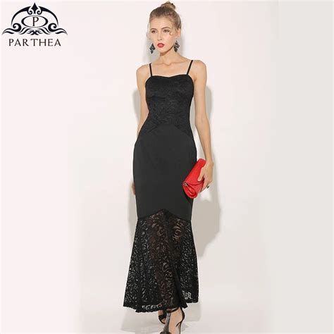 Parthea Elegant Strappy Sleeveless Women Lace Maxy Dress Black Party