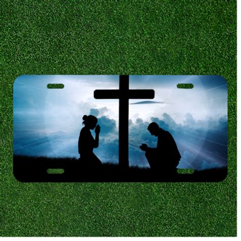 Custom Personalized License Plate Auto Tag With People Kneeling To