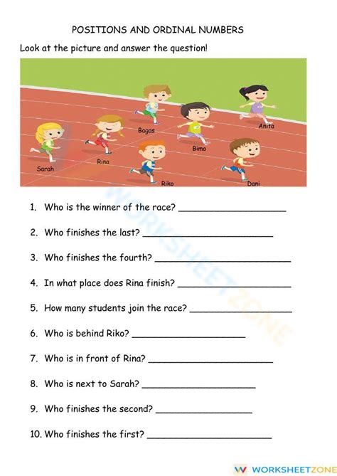 Position And Ordinal Numbers Worksheet