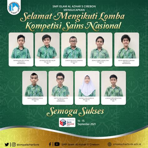 Selamat Mengikuti Lomba Kompetisi Sains Nasional Smp Islam Al Azhar Cirebon