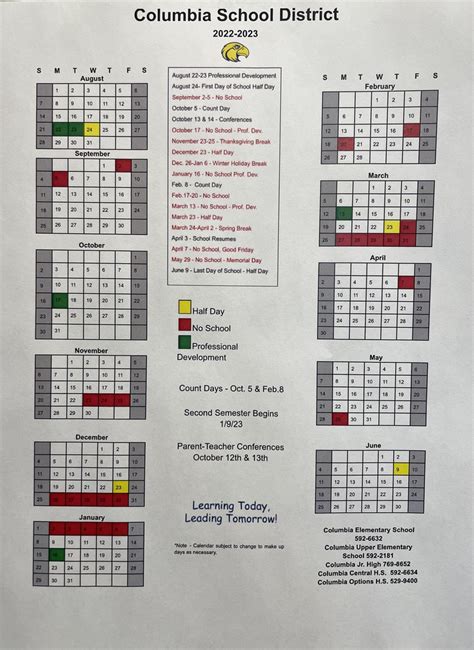 2022 2023 School Year Calendar Released Columbia Elementary Pre K 2