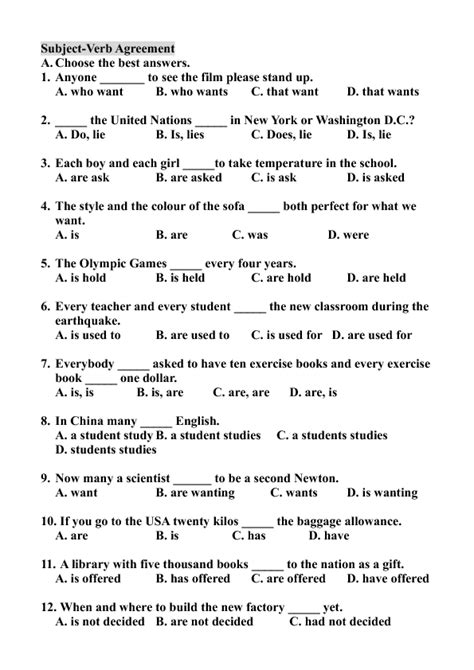 Worksheets, lesson plans, activities, etc. Subject- Verb Agreement