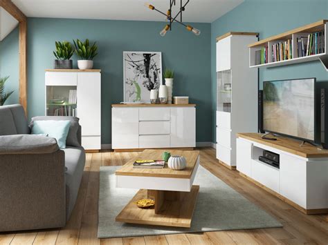 Modern White Glossoak Living Room Furniture Set Of 6