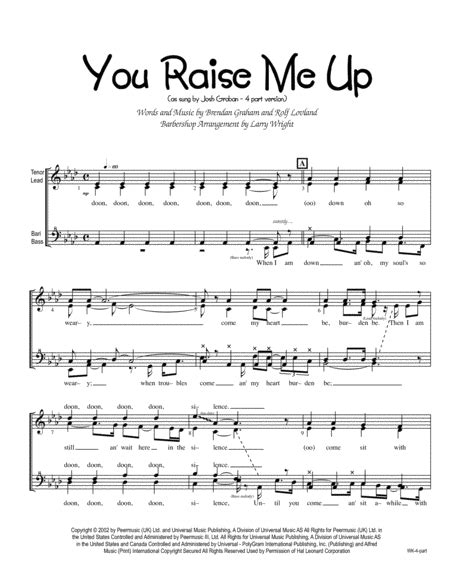 You Raise Me Up Arr Larry F Wright Noten Josh Groban And The