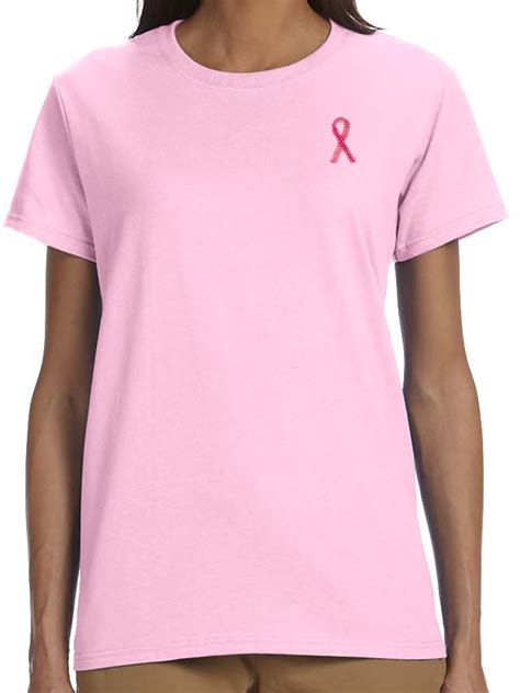 womens breast cancer sequin ribbon cotton tee light pink extra small
