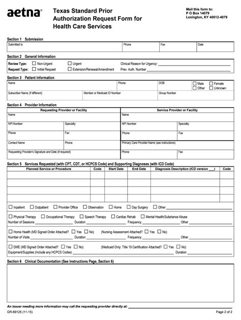 Texas Standard Prior Authorization Request Form For Hevalth Care