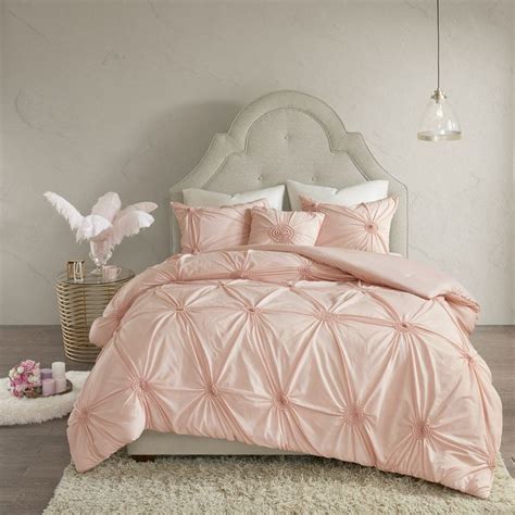 Madison Park Lorilyn Blush Piece Comforter Set With Elastic Embroidery King Cal King Blush