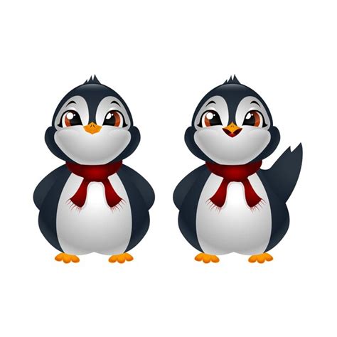 Premium Vector Two Cute Cartoon Penguins In Red Scarf