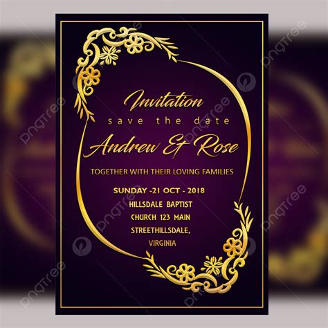 Purple Wedding Invitation Card Template Psd File With Vector Royal
