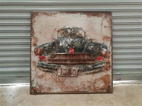 Antique Classic Car Rustic 3d Metal Wall Art 40 X 40