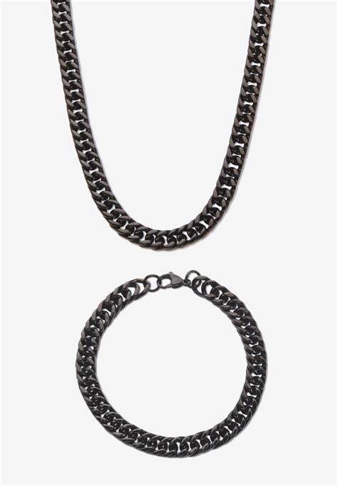 Mens Black Ion Plated Chain Set Curb Link Black King Size