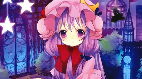 Video Games Touhou Trees Stars Moon Silhouettes