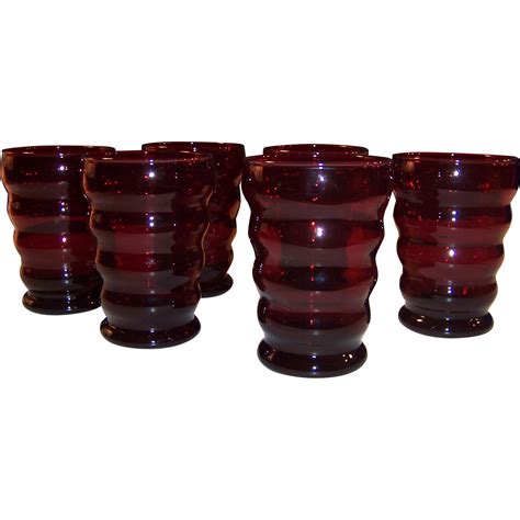 Set of 6: Whirly Twirly Royal Ruby 9 oz. Tumblers from ruthsredemptions on Ruby Lane