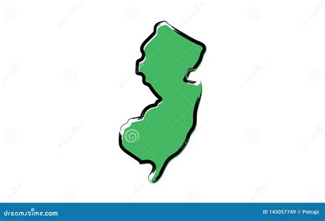 Mapa De Bosquejo Verde Estilizado De New Jersey Ilustración del Vector