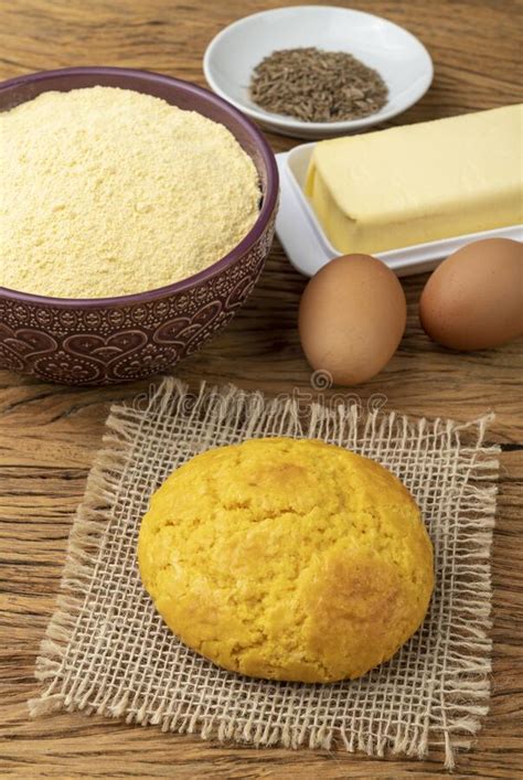 Broa Typical Brazilian Corn Flour Bread With Ingredients Butter Eggs