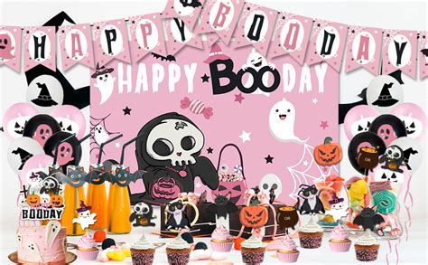 Pink Halloween Birthday Party Decorations With Happy Boo Day Banner Ghost Balloons