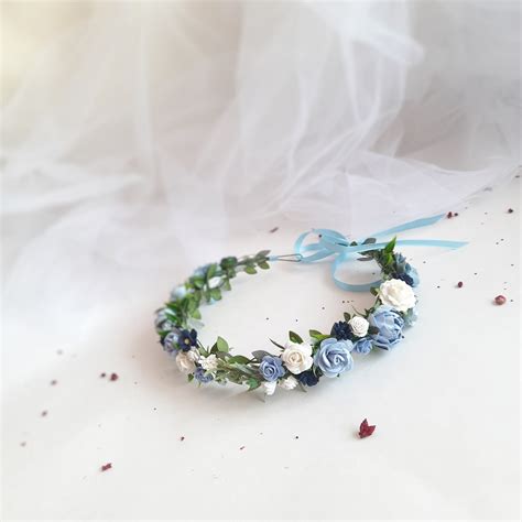 Blue Flower Crown Blue And White Floral Crown Flower Girl Etsy