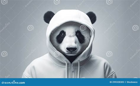 Hyperrealistic Illustration Of A Panda Wearing A White Hoodie Stock