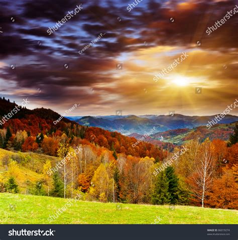 Majestic Sunset Mountains Landscape Dramatic Sky Stock Photo 86019274