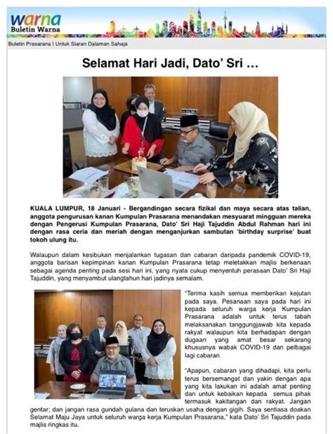 The ministry of finance confirms that datuk seri tajuddin abdul rahman has been removed as the chairman of prasarana malaysia bhd with immediate effect. Tajuddin's 'birthday surprise' leads to quarantine ...