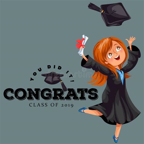 Congrats Graduation Class Of Flat Colorful Poster Happy Girl Alumnus Holding Diploma In