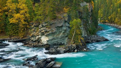 The Fraser River Cascades Over Rearguard Falls Near Mount Robson