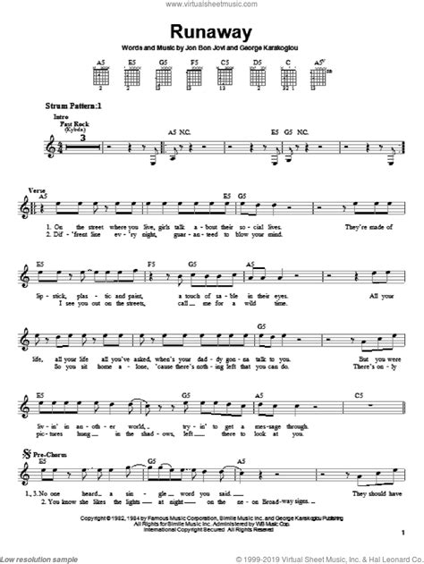 Runaway Sheet Music For Guitar Solo Chords PDF Interactive