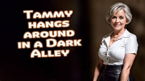 Tammy In A Dark Alley Mature Woman Over 60 Wearing Leather Skirts