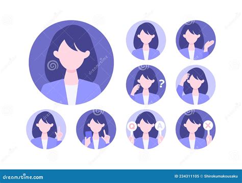 Businesswoman Cartoon Character Head Collection Set People Face