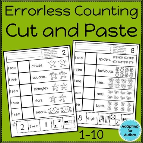 Free Errorless Cut And Paste Math Worksheets Counting 1 10 For Special