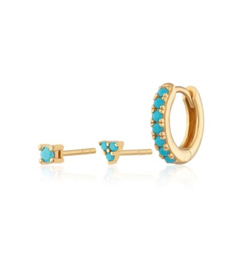 Gold And Turquoise Earrings Hoop And Huggie Earrings Gold Plated