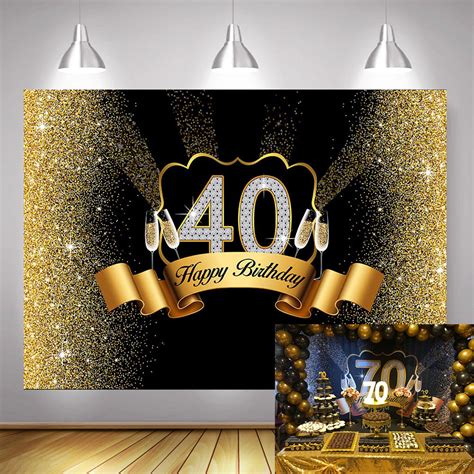 Customize Birthday Photo Background Happy 40th Birthday Glitter Golden