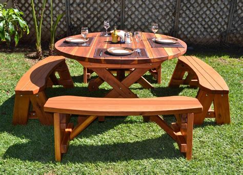 Round Wood Picnic Table With Wheels Forever Redwood
