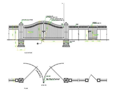 Drawings Elevation And Plan Of Entrance Gate Blocks Dwg File Cadbull