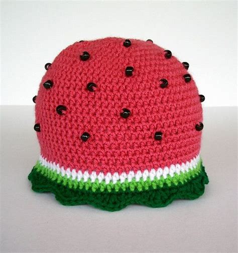 Watermelon Crochet Hat Pink Green Scallop Edge By Allkindsofart 2100