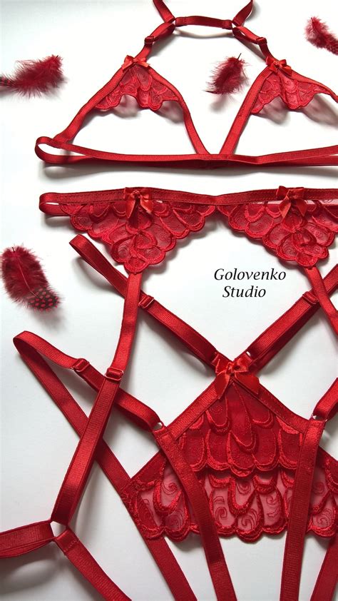 Red Erotic Lingerie Set Valentines Day Open Lingerie Etsy