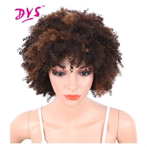 Deyngs Synthetic Short Women Wigs Afro Kinky Curly Black To Brown Color Natural African American