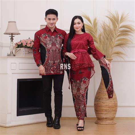 Jual Batik Couple Kebaya Brukat Modern Baju Batik Setrlan Atasan Wanita Kemeja Pria Batik