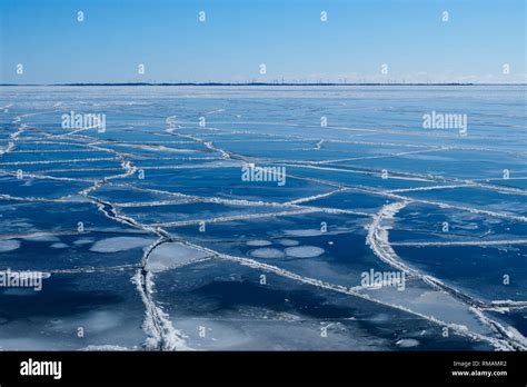 Lake Ontario Covered By Frozen Ice In Winter Amherst Island Ontario