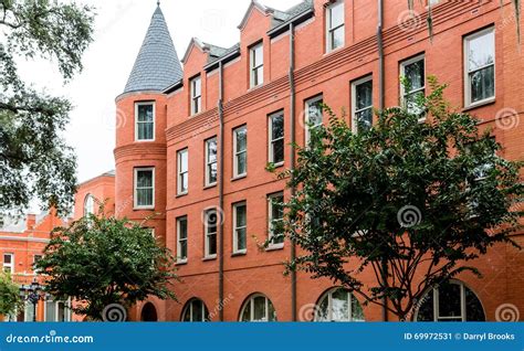 Old Red Brick Building With Turret Windows Stock Image Image Of