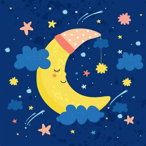 Illustration Vectorielle La Lune Dans Le Ciel Est En Train De Dormir