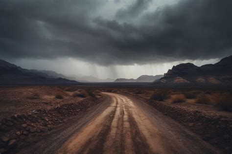 Premium Ai Image A Dirt Road Leads To A Dark Stormy Sky