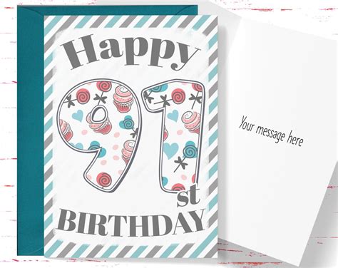 Happy 91st Birthday Card Cute Birthday Card For 91 Year Old Etsy